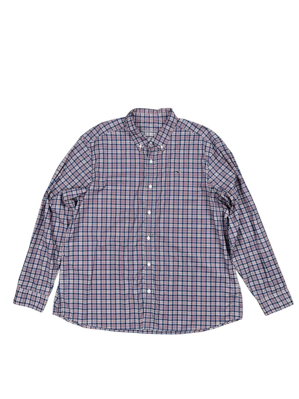 Vineyard Vines Performance Plaid Classic Fit Whale Shirt Blue/Red— Size 2XL